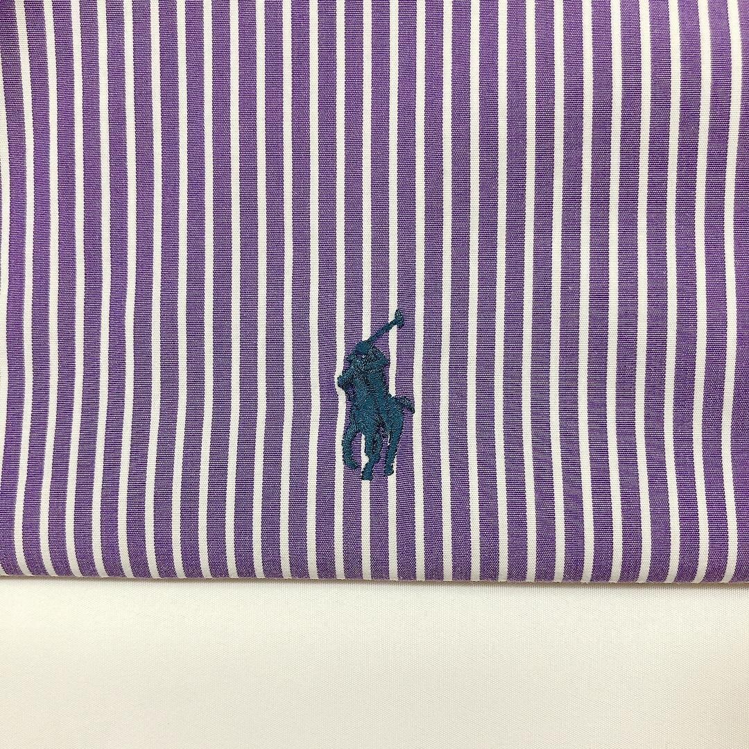 ポロバイラルフローレン 90s ストライプシャツ 紫パープル XL 刺繍