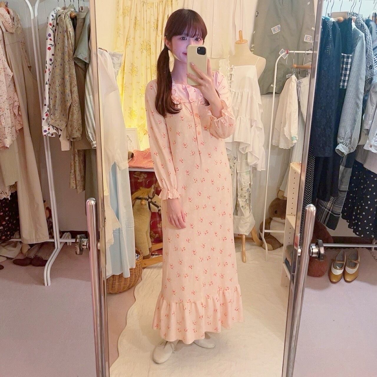 pink flower ribbon neglige one-piece