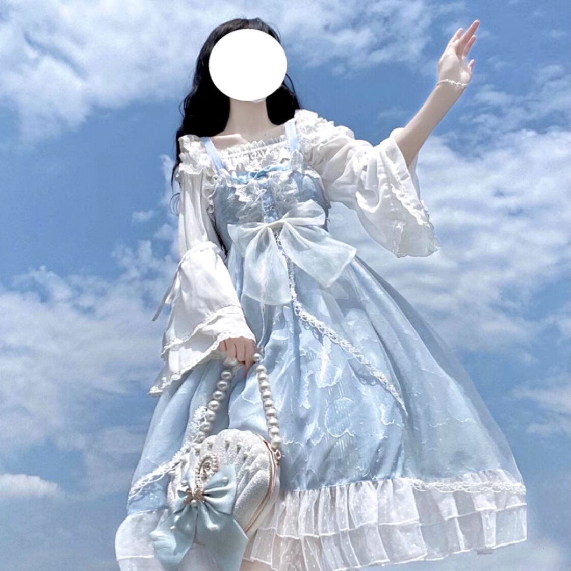 水色 ジャンパースカート ロリータ フリル ロリータファッション通販 SEASONZ アイドル衣装 ふんわり