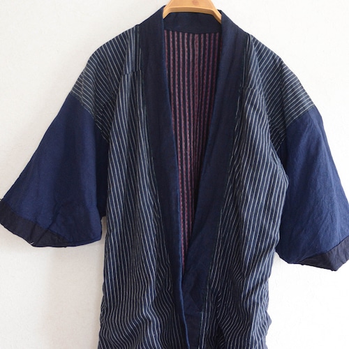 野良着 古布 木綿 着物 クレイジーパターン 縞模様 ジャパンヴィンテージ リメイク素材 昭和 | noragi jacket crazy pattern kimono cotton japanese fabric vintage stripe
