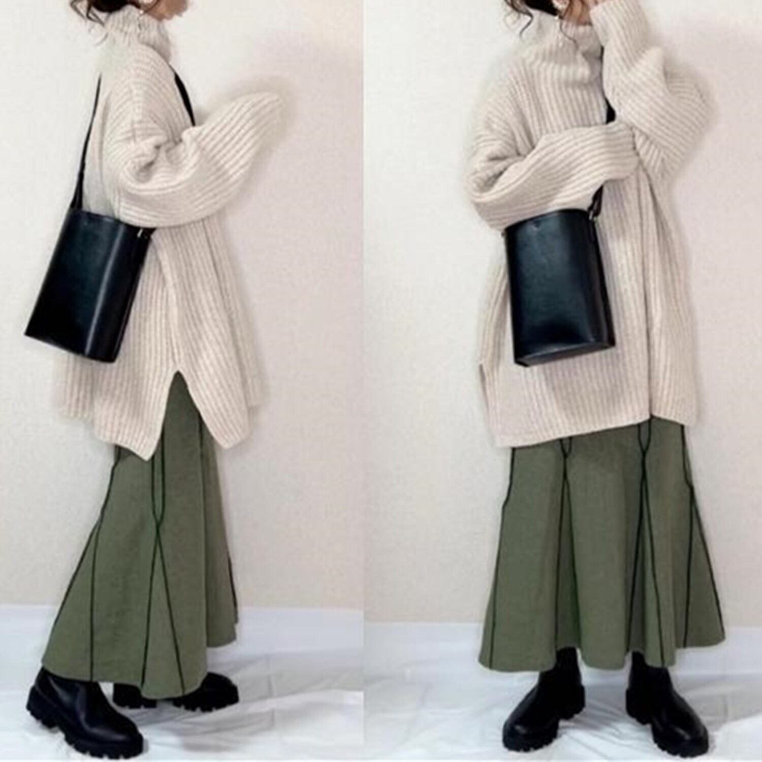 【set】ハイネックニットセーター×スカートセット N2322