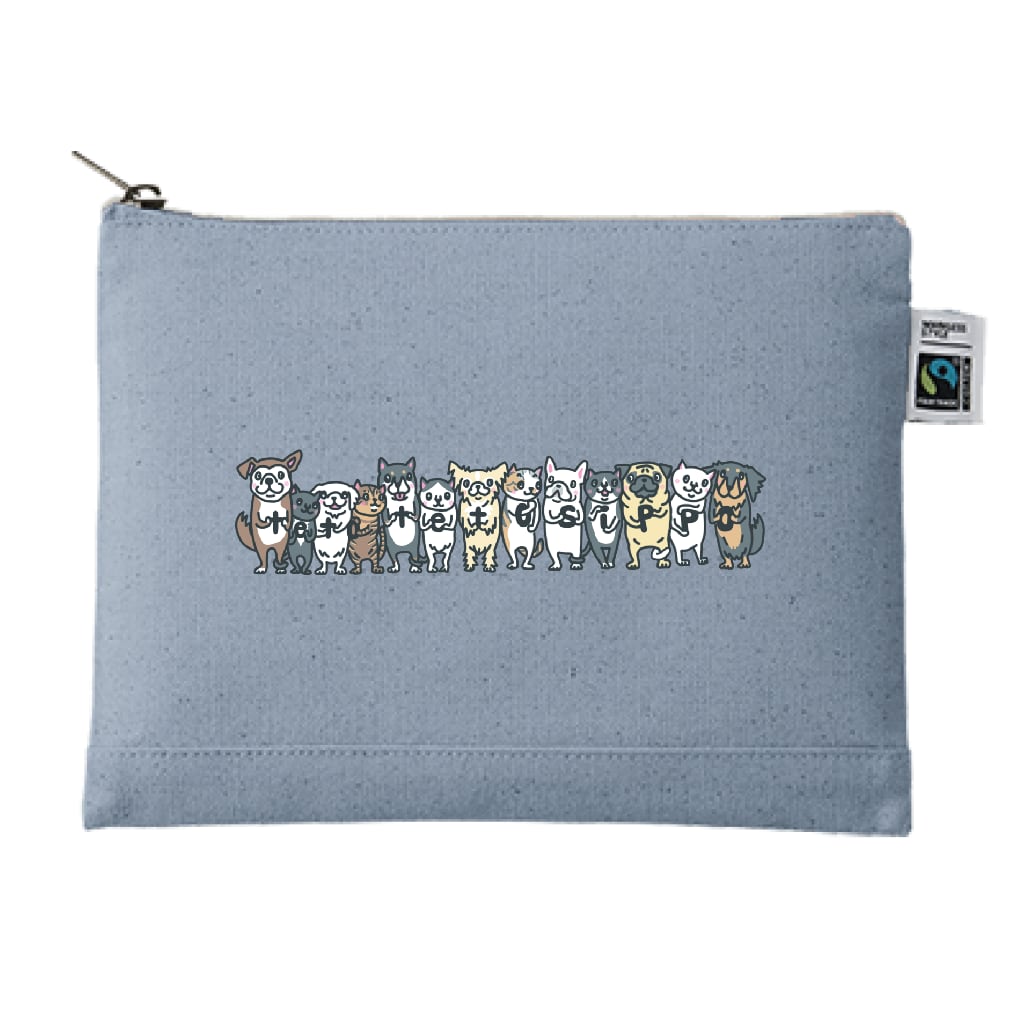 フェアトレードコットンキャンバスフラットポーチ(M)(デザイン:シシマルGメン様)