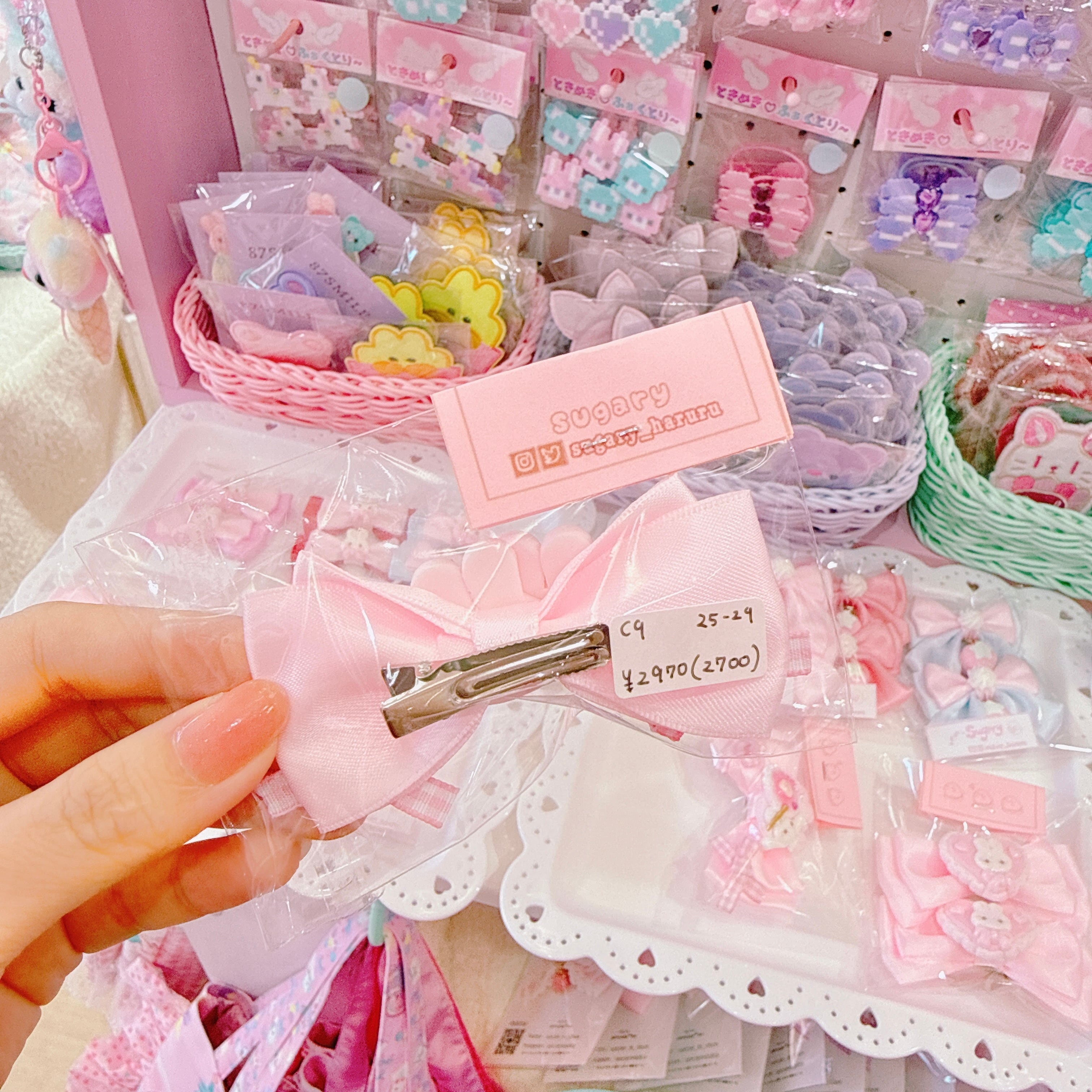 【C9】25-29うさパンケーキリボンヘアクリップ