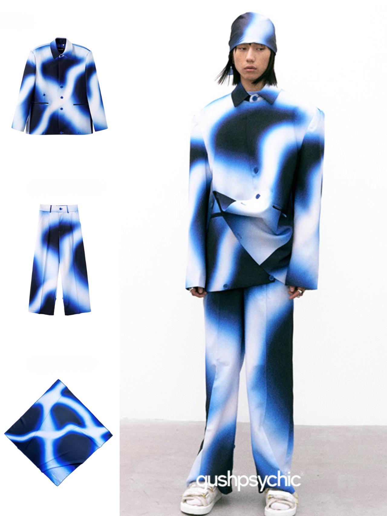 gushpsychic Blue White Gradient Print 3-Piece Set
