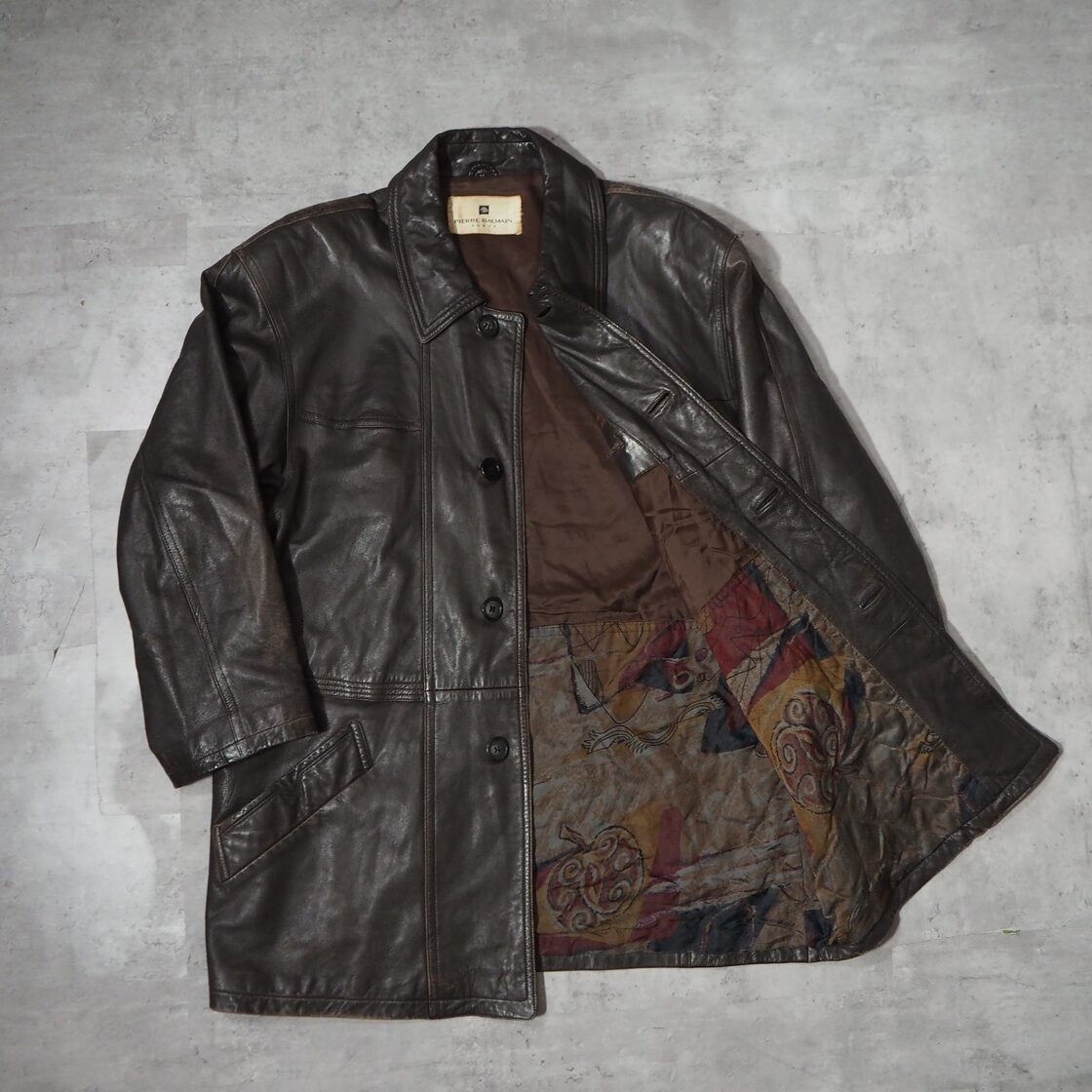 80s “PIERRE BALMAIN” brown short leather coat ピエールバルマン 