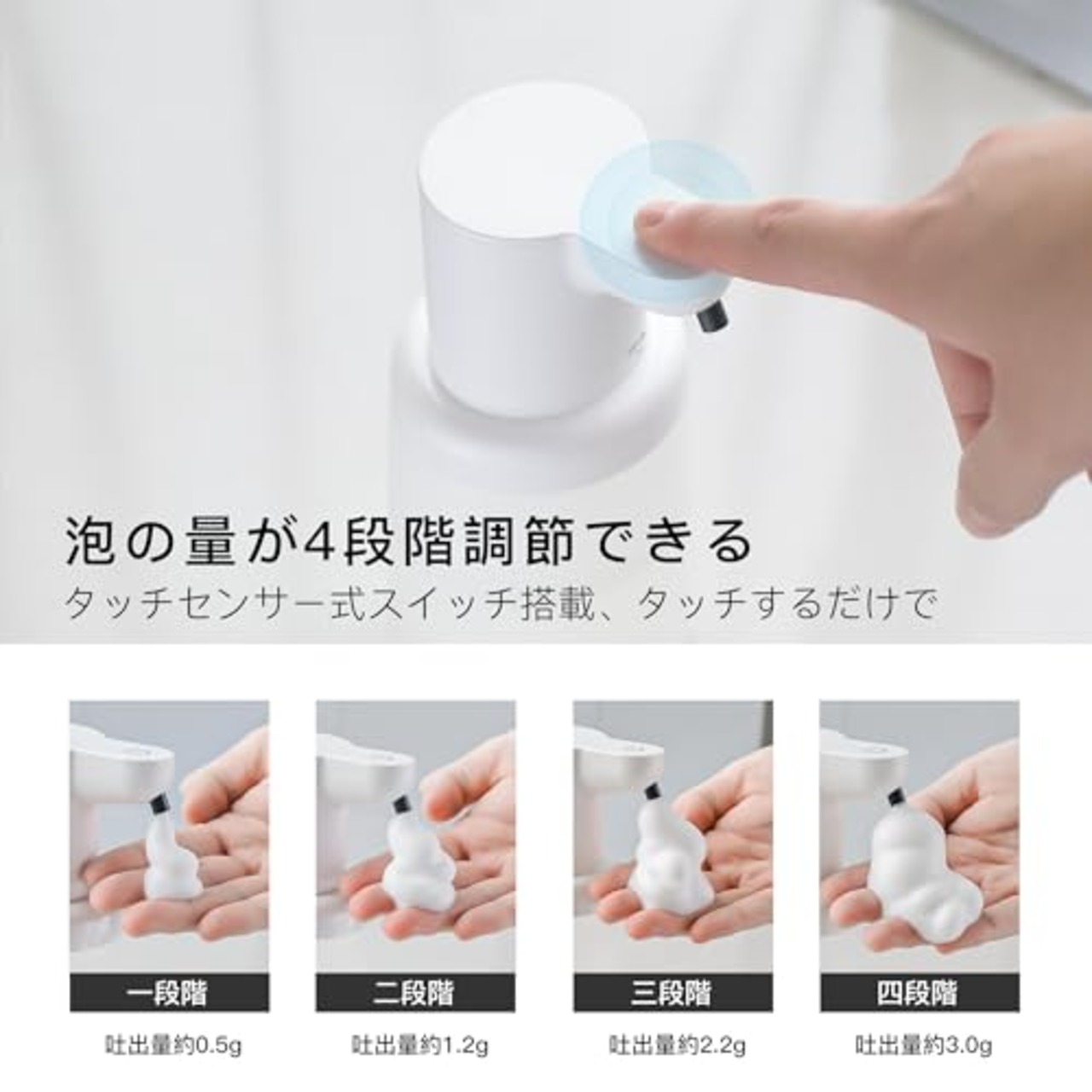 「2023新登場」Umimileユミマイル ソープディスペンサー 自動 泡 450ml 吐出量4段階調節 充電式 防水 ハンドソープ 詰め替え 半透明ボトル