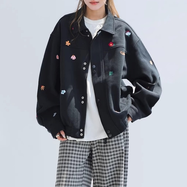 カラフルフラワーエンブロイダリージップブルゾン 2col   R01858