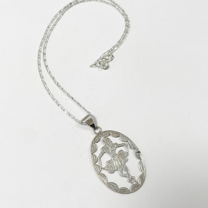 Early 1900s〜 Antique Silver Folk Dancer Openwork Pendant Necklace Made In Hungary