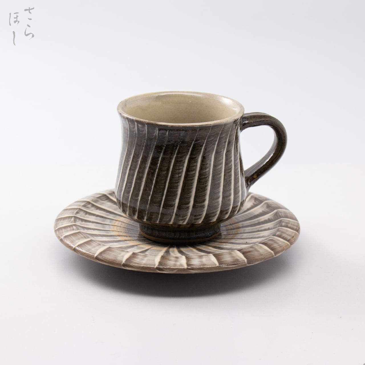 小鹿田焼 小袋窯【コーヒーカップ&ソーサーセット】打ち刷毛目 陶器 和食器 民藝
