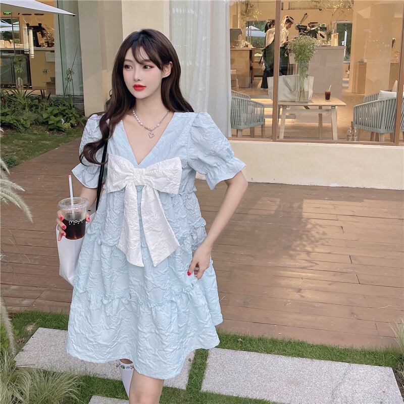 ドレス 半袖スリーブスカート サマー ショート リボン ハーフスリーブ 夏物 ブラックストロベリース2657817354