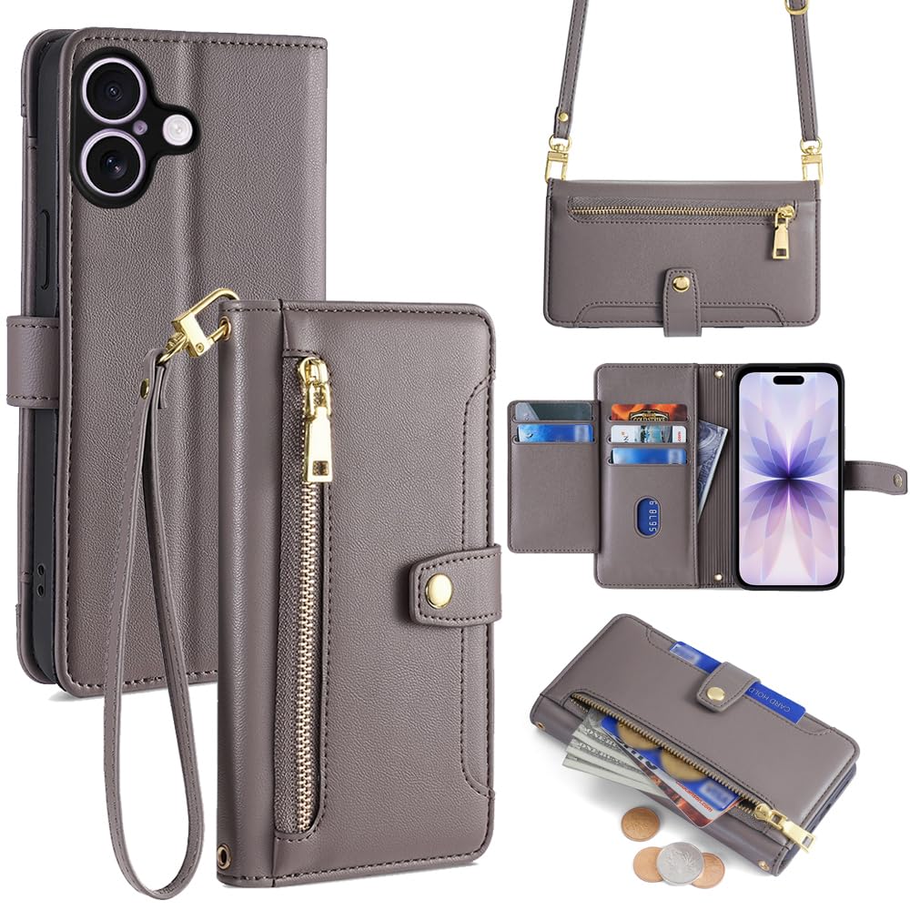 Cacheluna 手帳型ケース ショルダーケース for iphone 手帳型 ショルダーケース レザー for iPhone 17 斜め掛けと手持ちー スマートフォンケース 財布型 対応 アイフォン 肌触り良い 便利