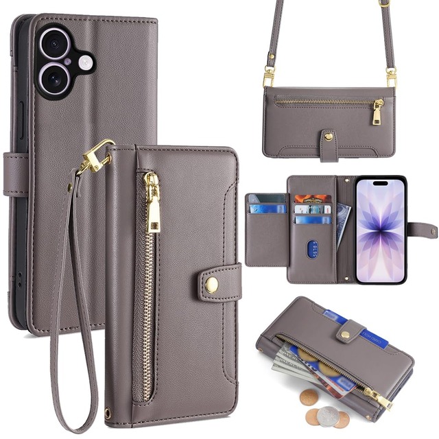 Cacheluna 手帳型ケース ショルダーケース for iphone 手帳型 ショルダーケース レザー for iPhone 17 斜め掛けと手持ちー スマートフォンケース 財布型 対応 アイフォン 肌触り良い 便利