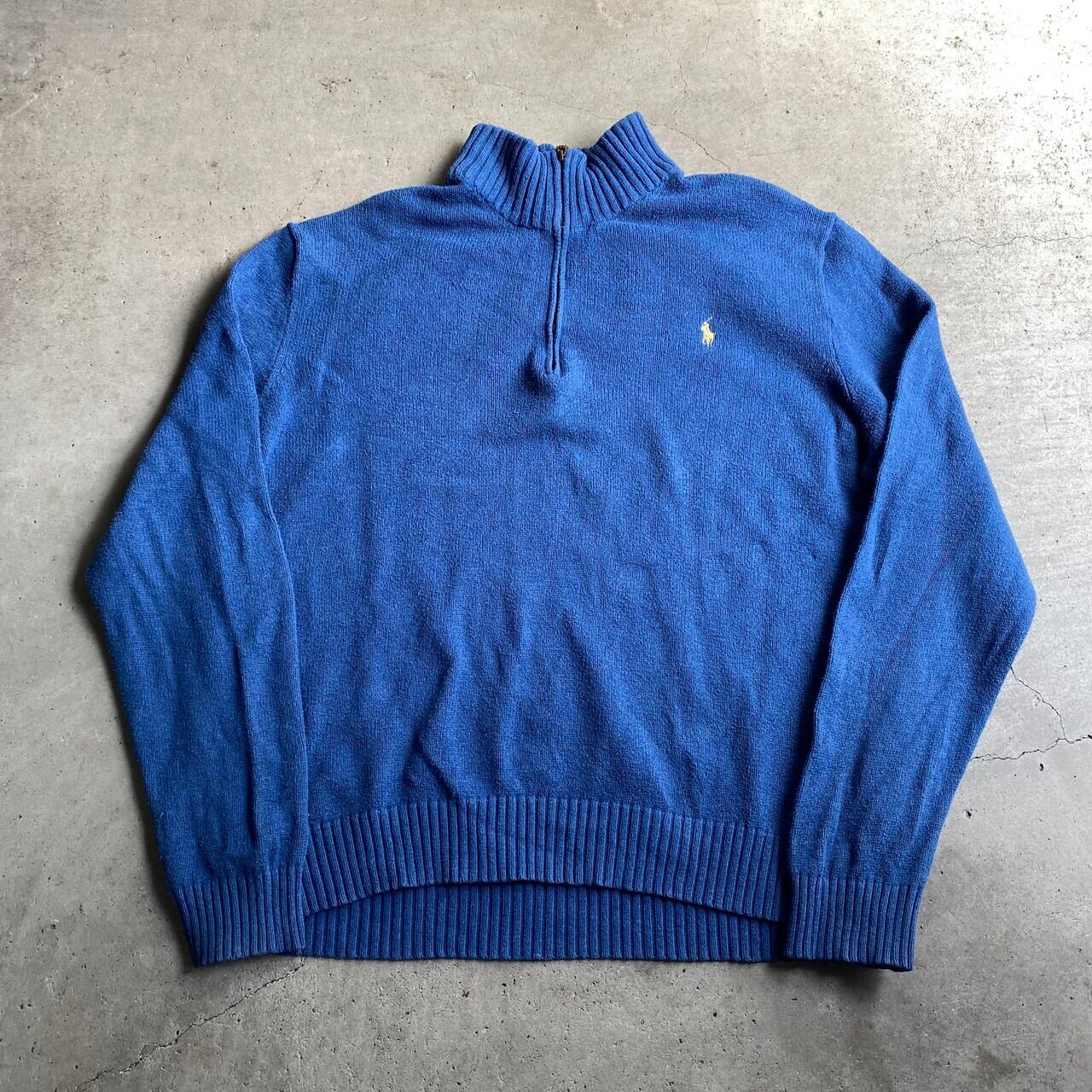 ビッグサイズ Polo Ralph Lauren ポロラルフローレン ハーフジップ コットンニットセーター メンズ2xl相当 古着 ワンポイントロゴ刺繍 ハイネック くすみブルー 水色 大きいサイズ ニットセーター 23al15 Cave 古着屋 公式 古着通販サイト