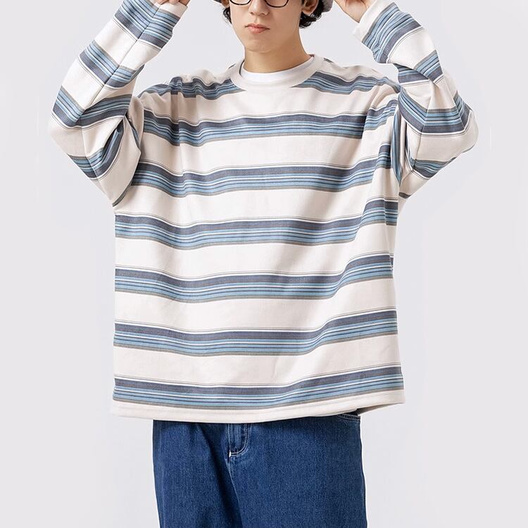 ★COLOR CONTRAST STRIPED ROUND NECK T(unisex)　　　A0791