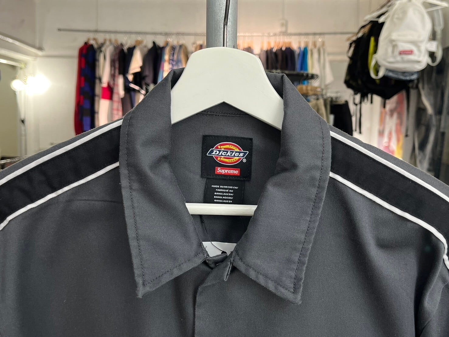 Supreme × DICKIES STRIPE SS WORK SHIRT CHARCOAL MEDIUM 93736 