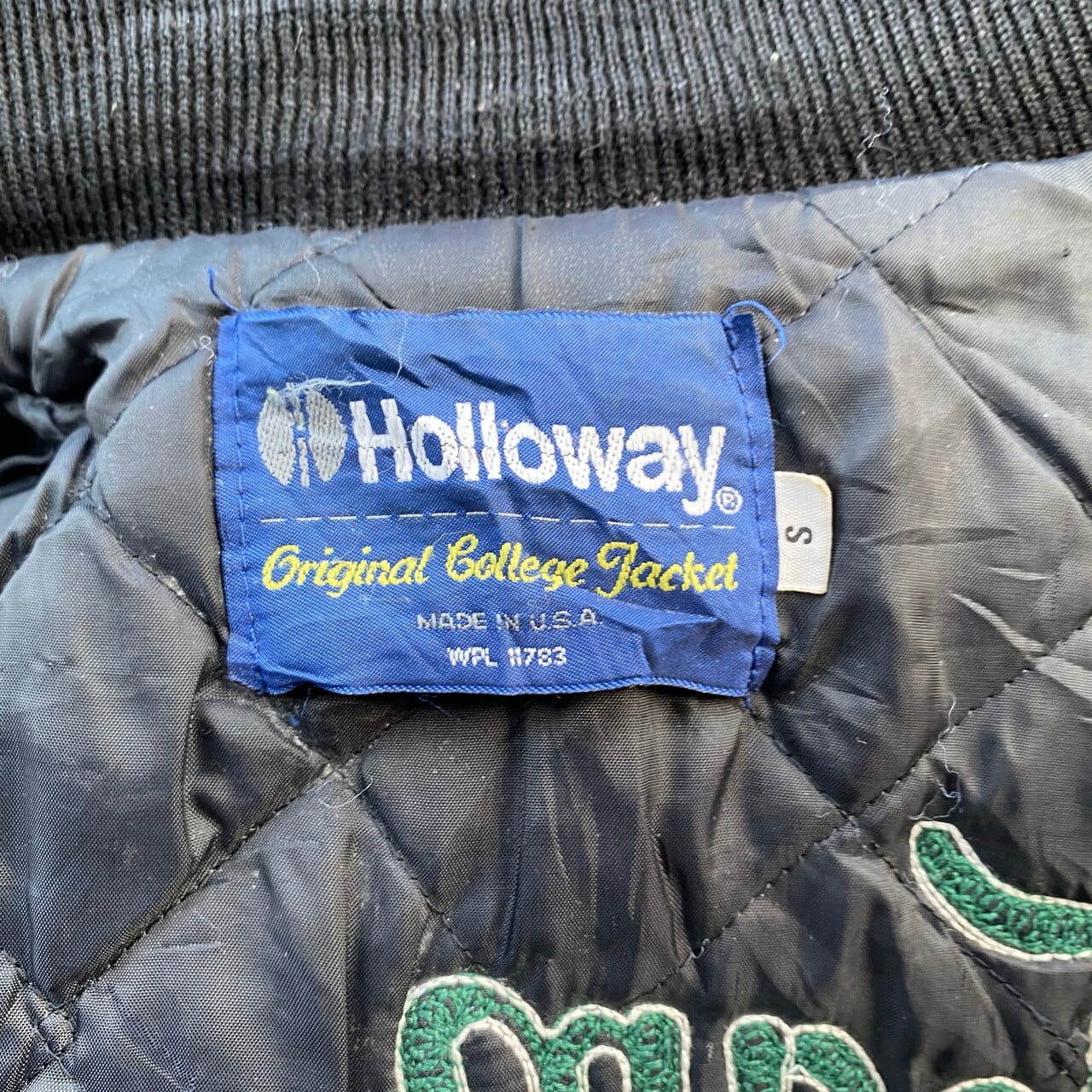 80年代 USA製 Holloway 袖レザー ウールスタジャン チェーン刺繍