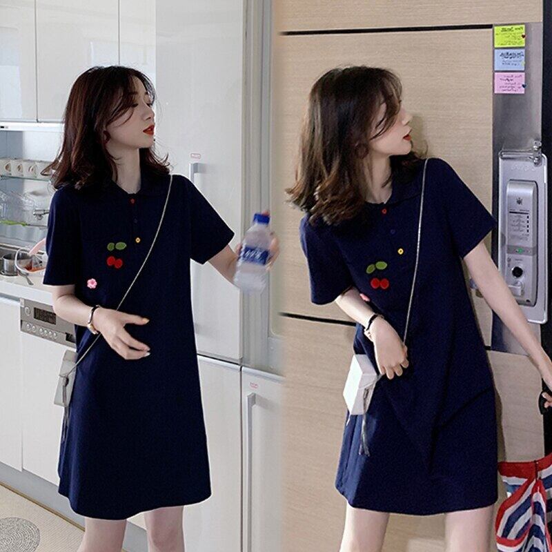 【新作】【送料無料】 夏のマタニティ服ゆったりとしたスタイリッシュなドレス妊婦は襟を断る中くらいの長さの痩身妊娠中の服 ロング サマー 夏物 AL expec326743499224