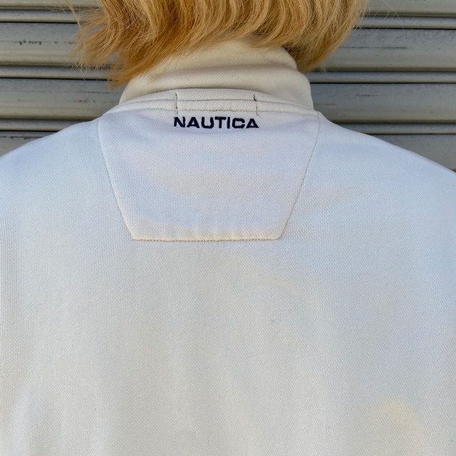 『送料無料』90s nautica ノーティカ ハーフジップスウェット 刺繍 アイボリー