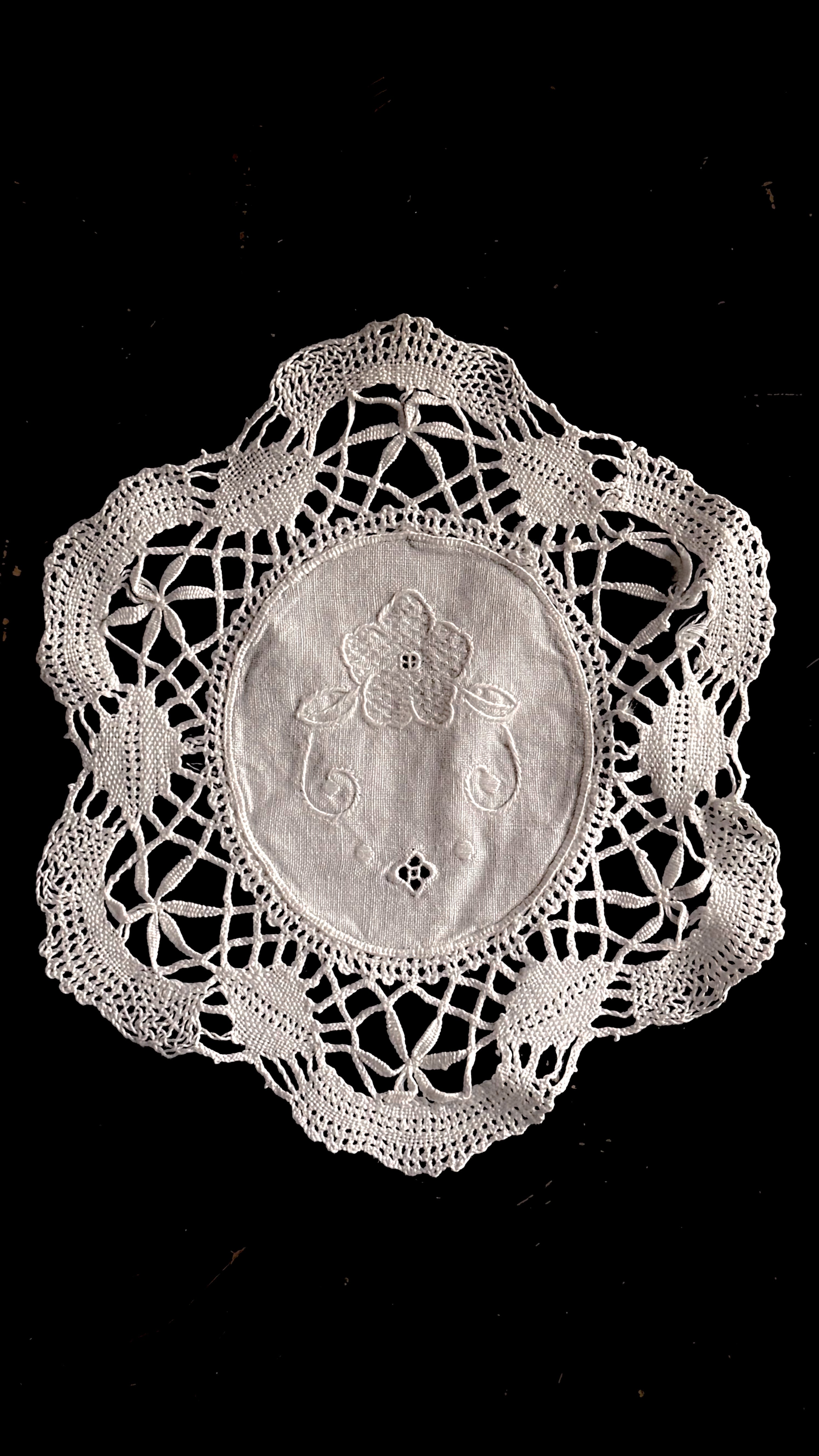 vintage White Embroidered Lace Doily