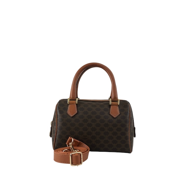 CELINE セリーヌ マカダム ショルダーバッグ ブラウン ブラゾン型押し PVC ミニボストン vintage ヴィンテージ オールド 8ugiwc