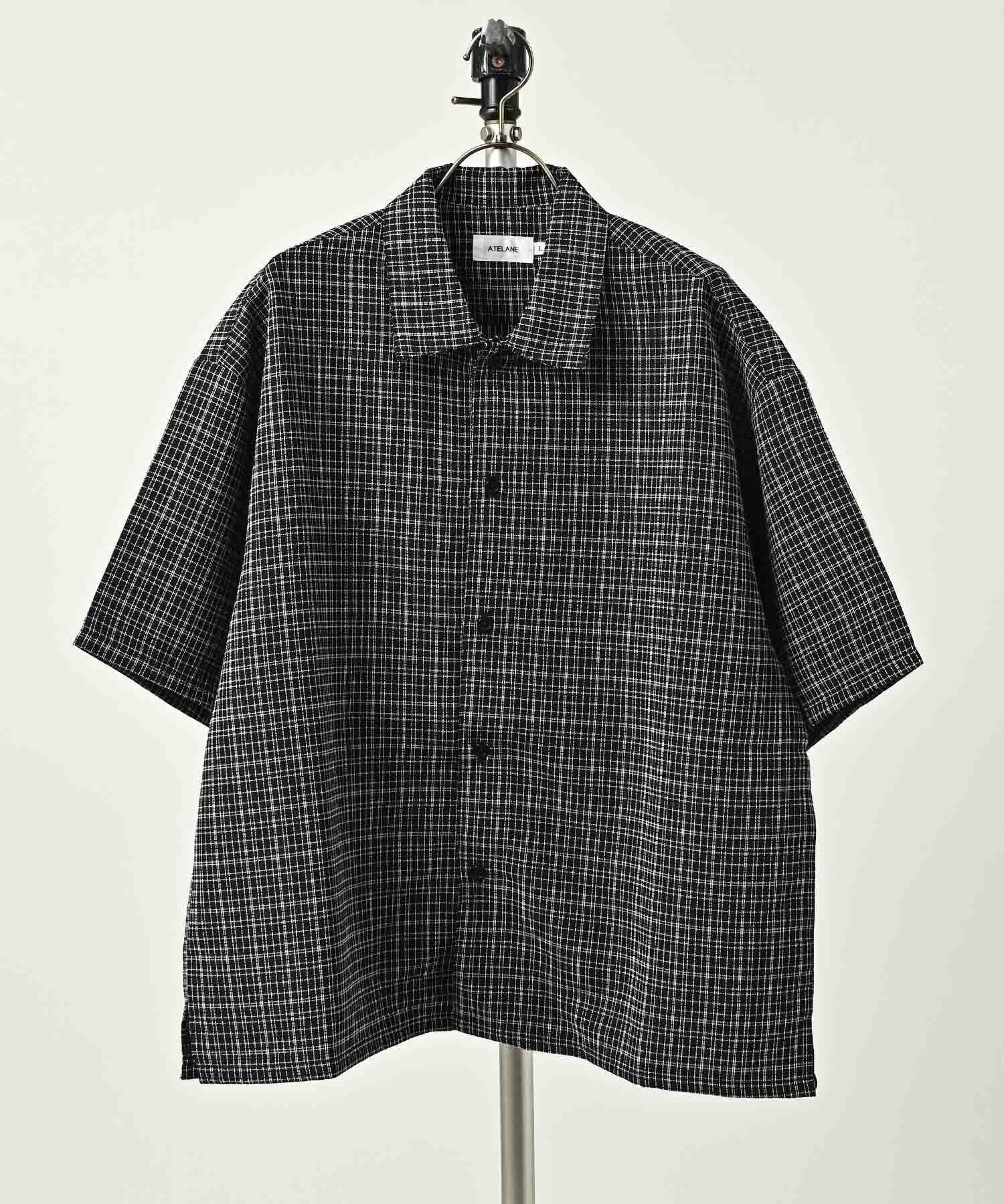ATELANE Check Tweed Stand Collar Shirt (NAV) 26A-15111