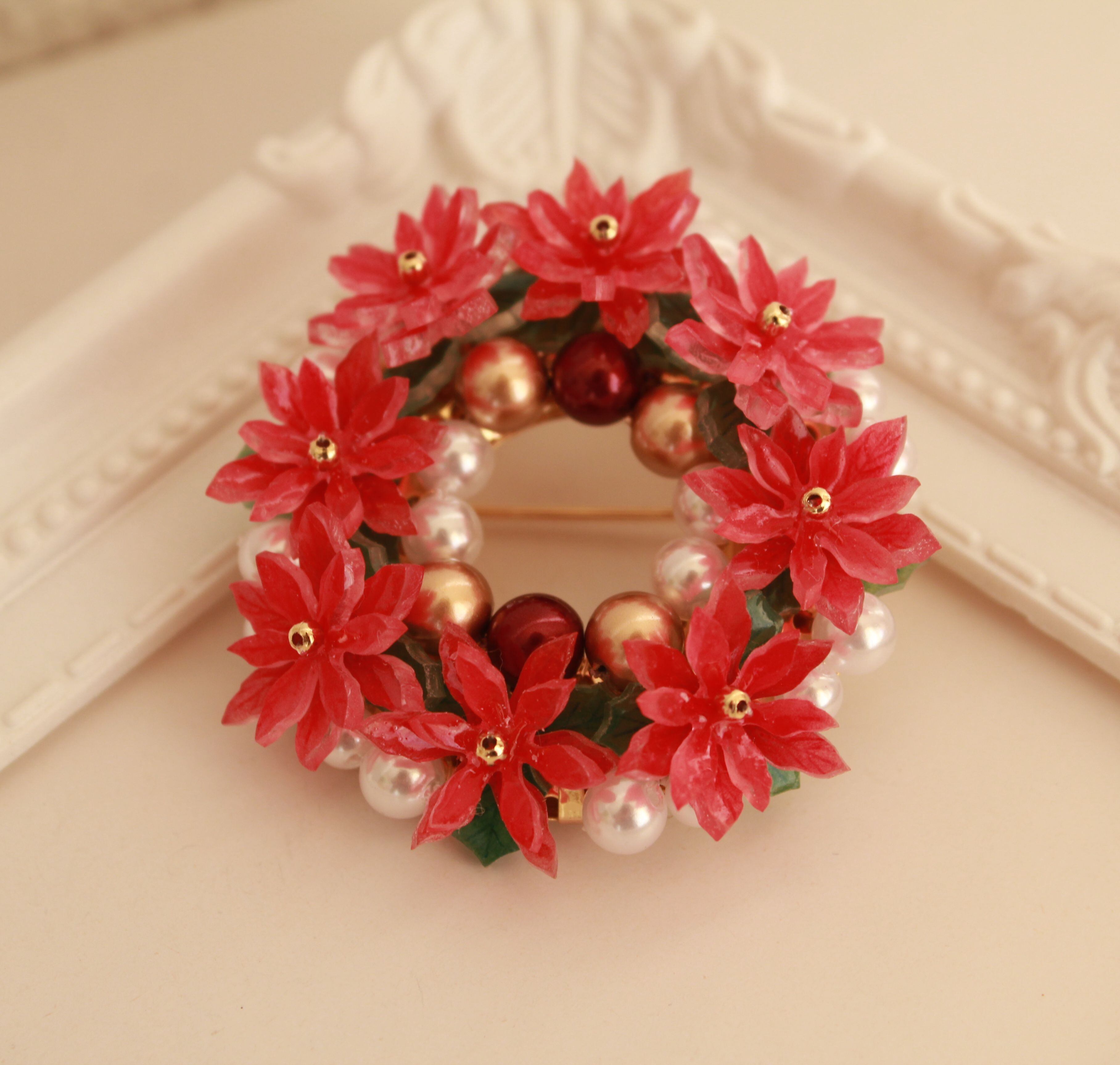 ポインセチア リースブローチ | あんじゅのおうち