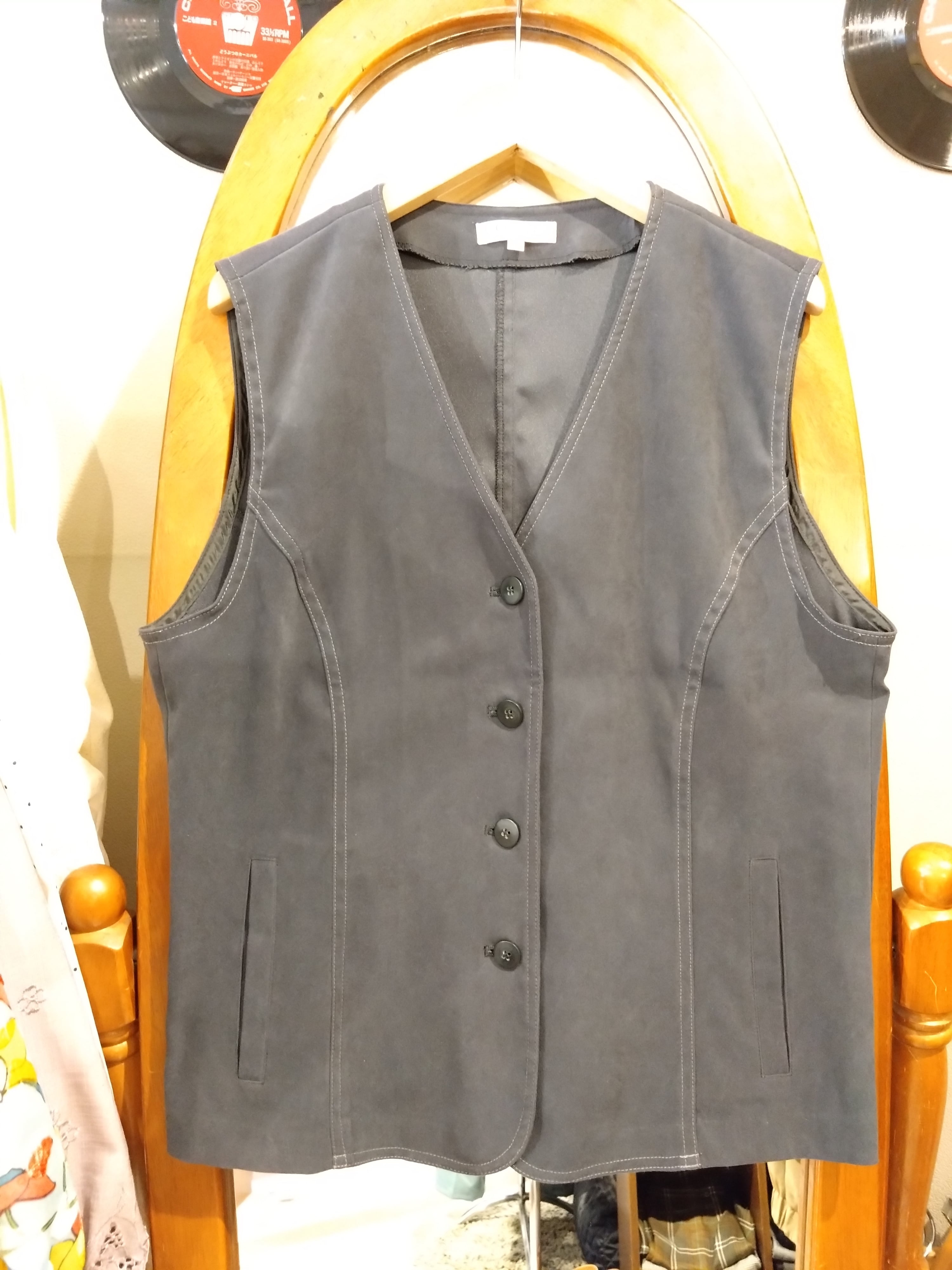 4つボタンポケ付き無地ジレ/アンティークビンテージ古着昭和メンズ服 