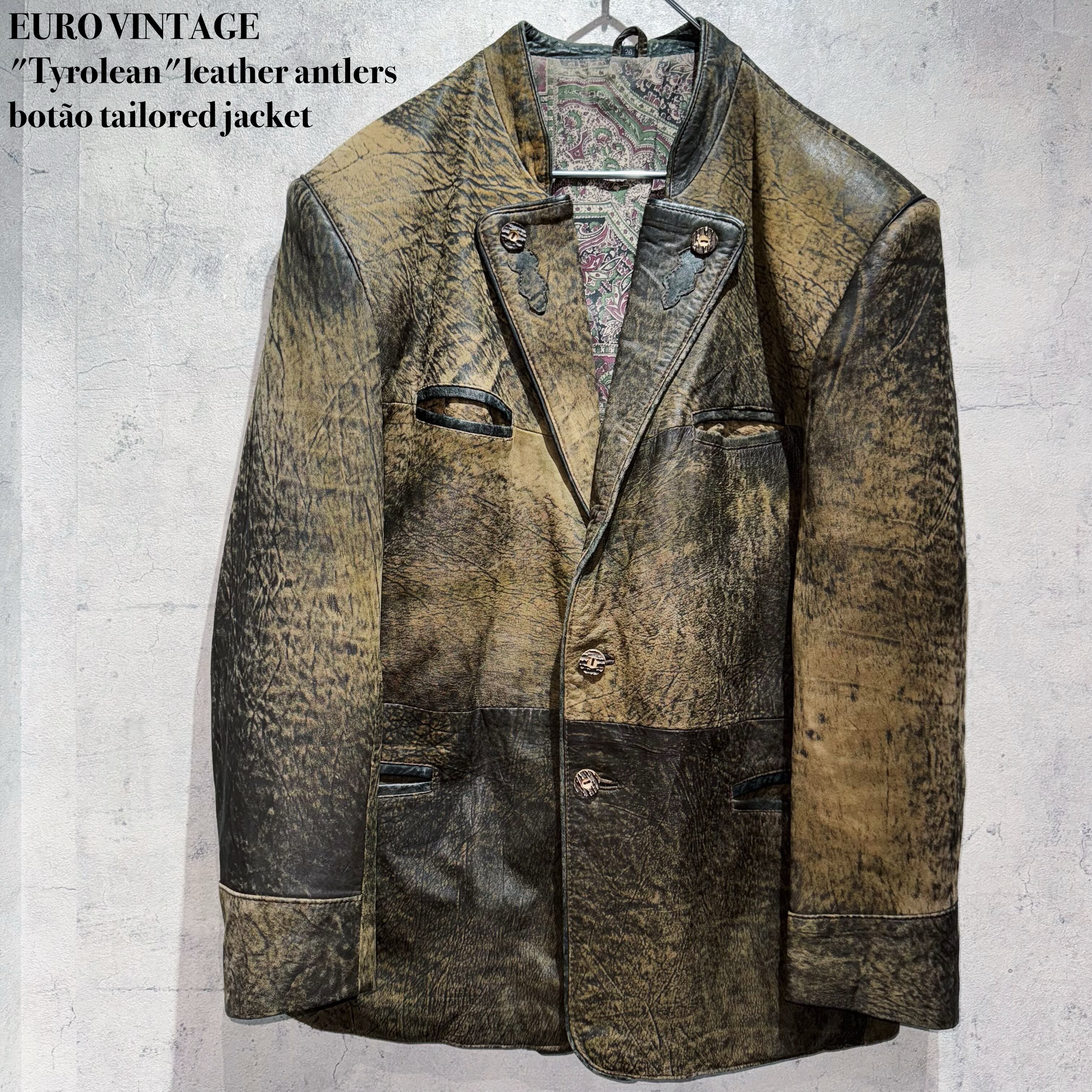 EURO VINTAGE"Tyrolean"leather antlers botão tailored jacket