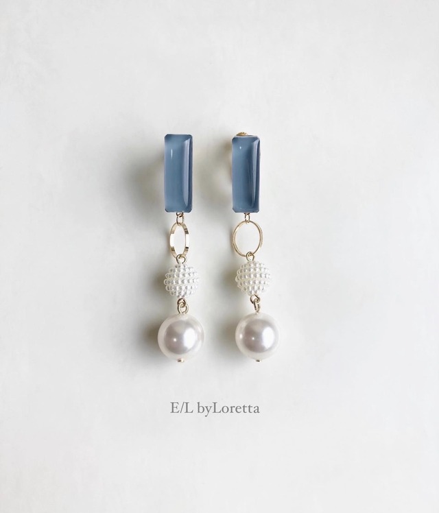 Color stick × w pearl pierce/earring(Grayish blue) [cc]