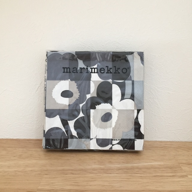 【marimekko】カクテルサイズ ペーパーナプキン MINI RUUTU UNIKKO グレー