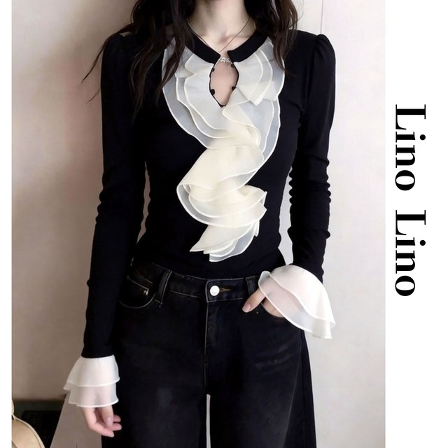 Frill Detail Long Sleeve Pullover Top L00891