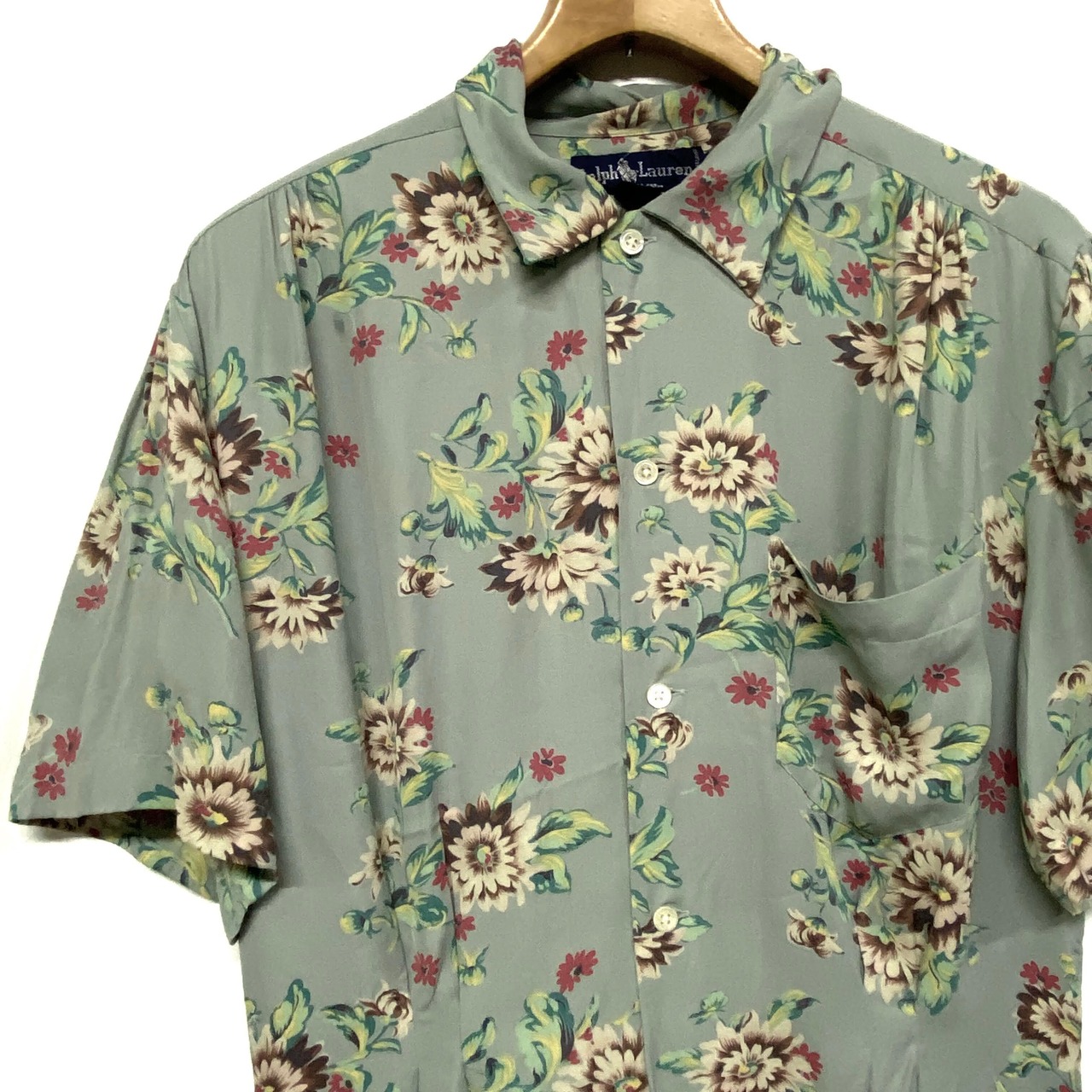 90年代 RALPH LAUREN ラルフローレン 花柄 総柄 半袖レーヨンシャツ 
