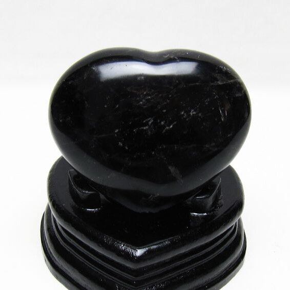 モリオン 置物 黒水晶 ハート 台座付属 一点物 155-1060