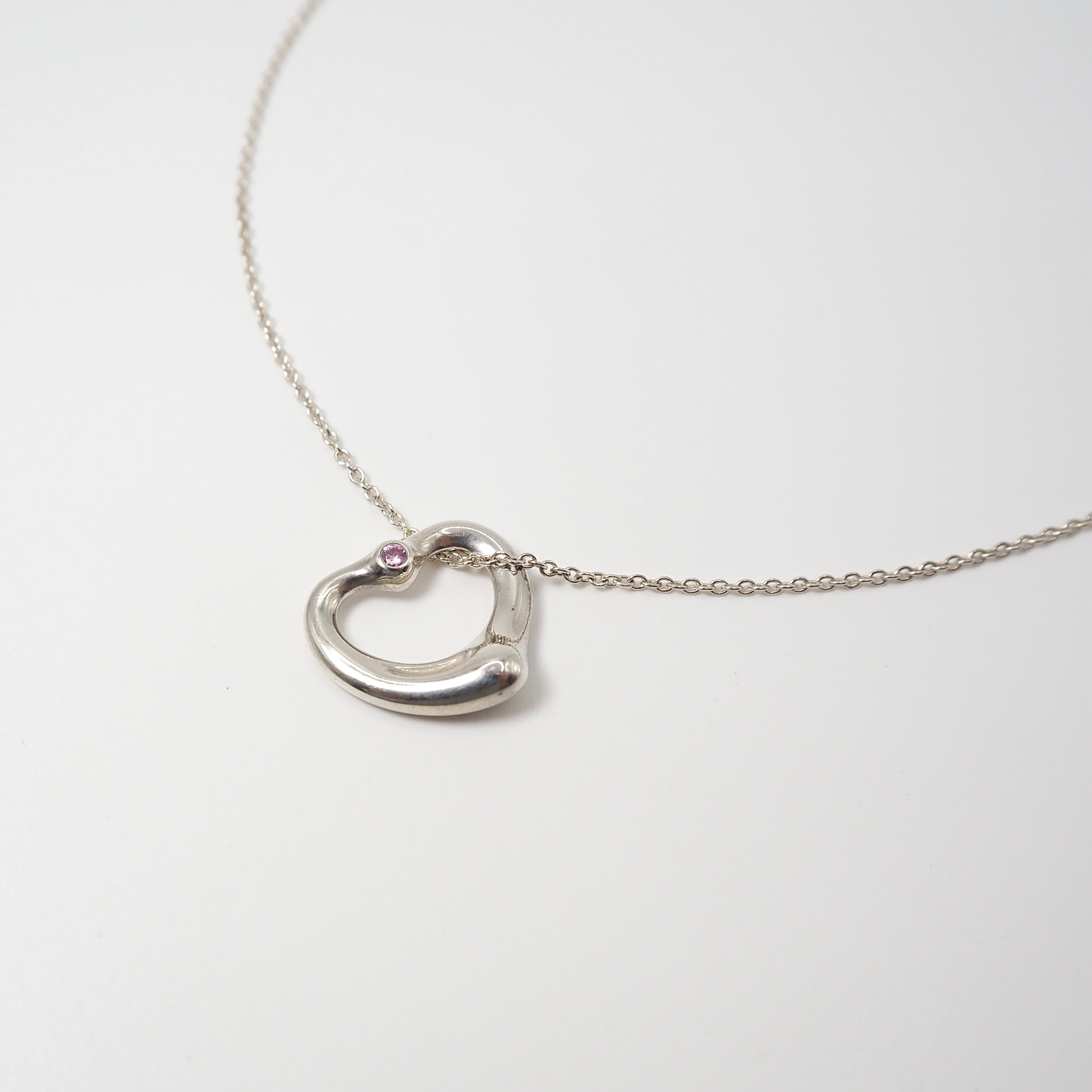 Tiffany&Co. オープンハート1p ピンクサファイア ネックレス シルバー