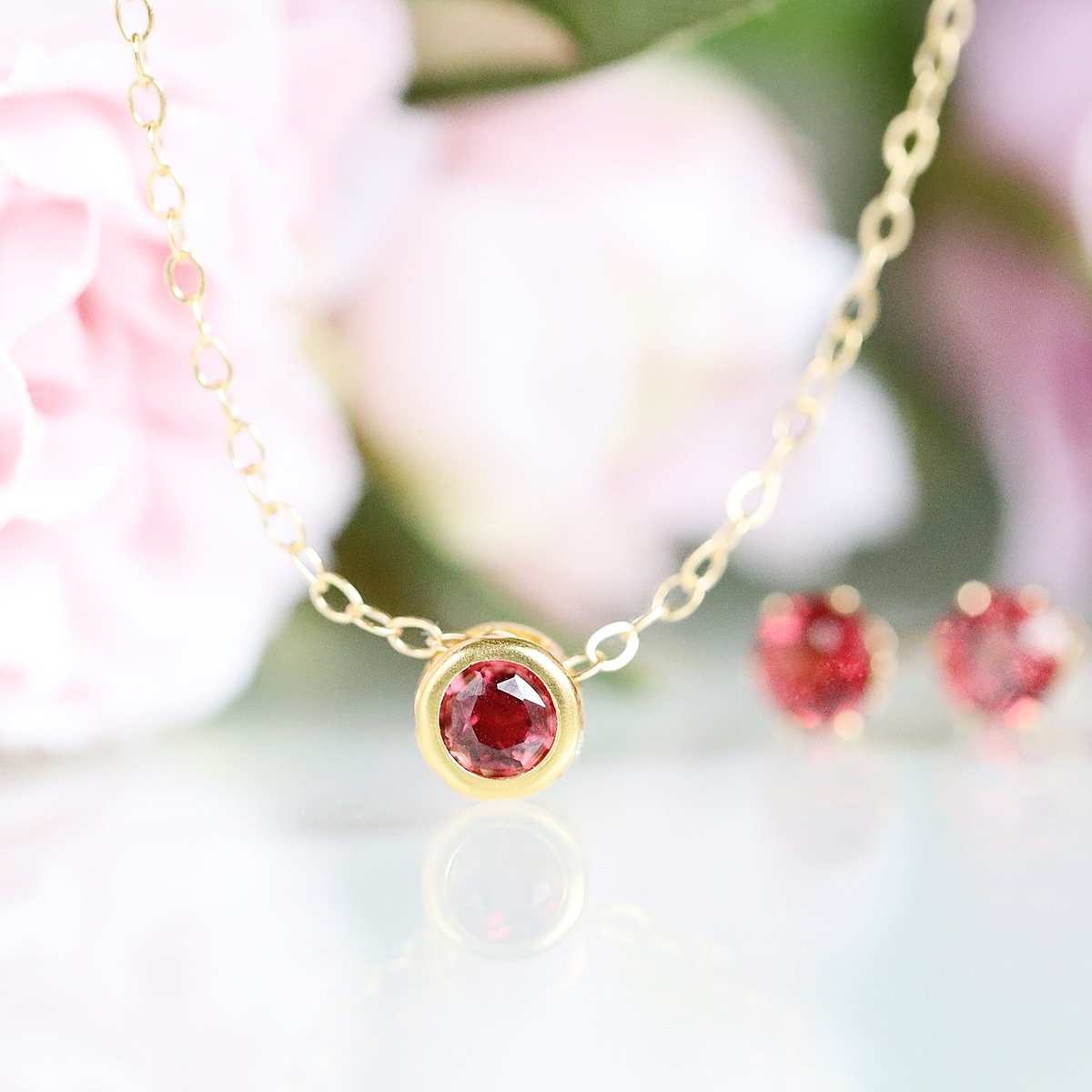 愛の石☆ピンクガーネットのひとネックレス 4mm｜14Kgf｜アレルギー 