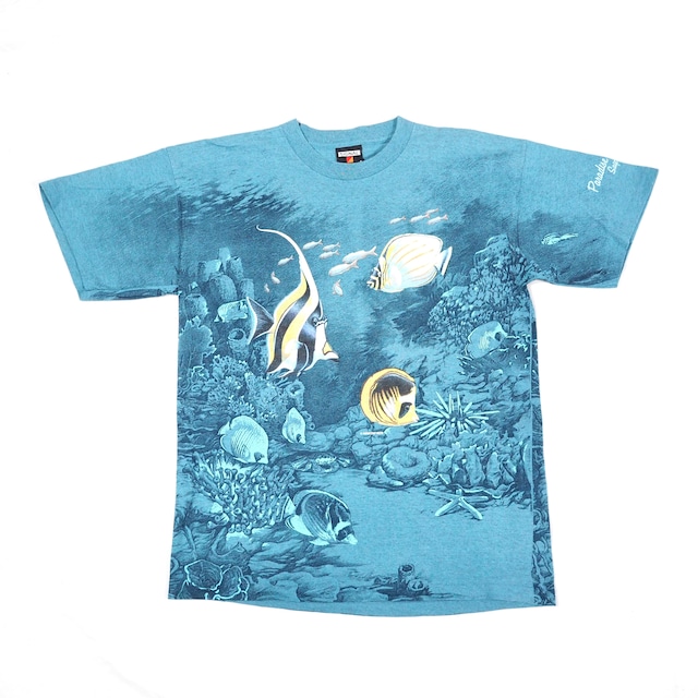 90s Tropical fish all over print t-shirt L /USA製