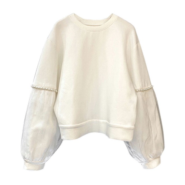 Pearl tulle sleeve sweat A210462