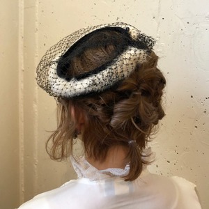 Vintage white mink × black tulle headdress