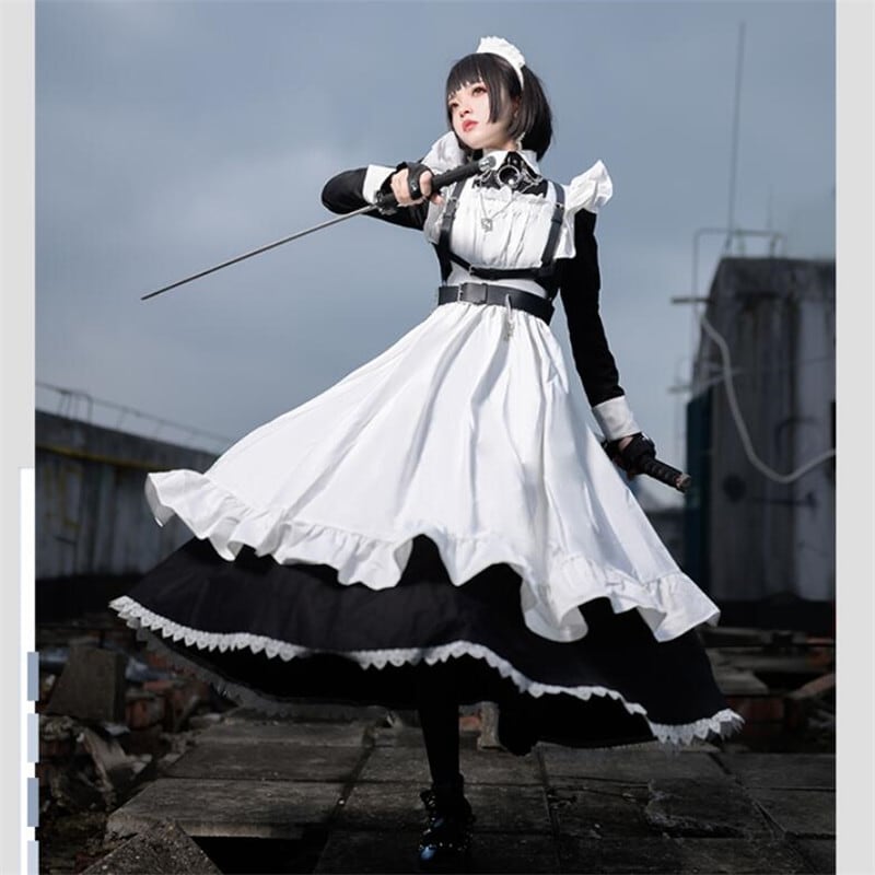 2点 かっこいい メイド服 Cosplay M 5xl 大きいサイズ ブラック レース ワンピース Miyabi5