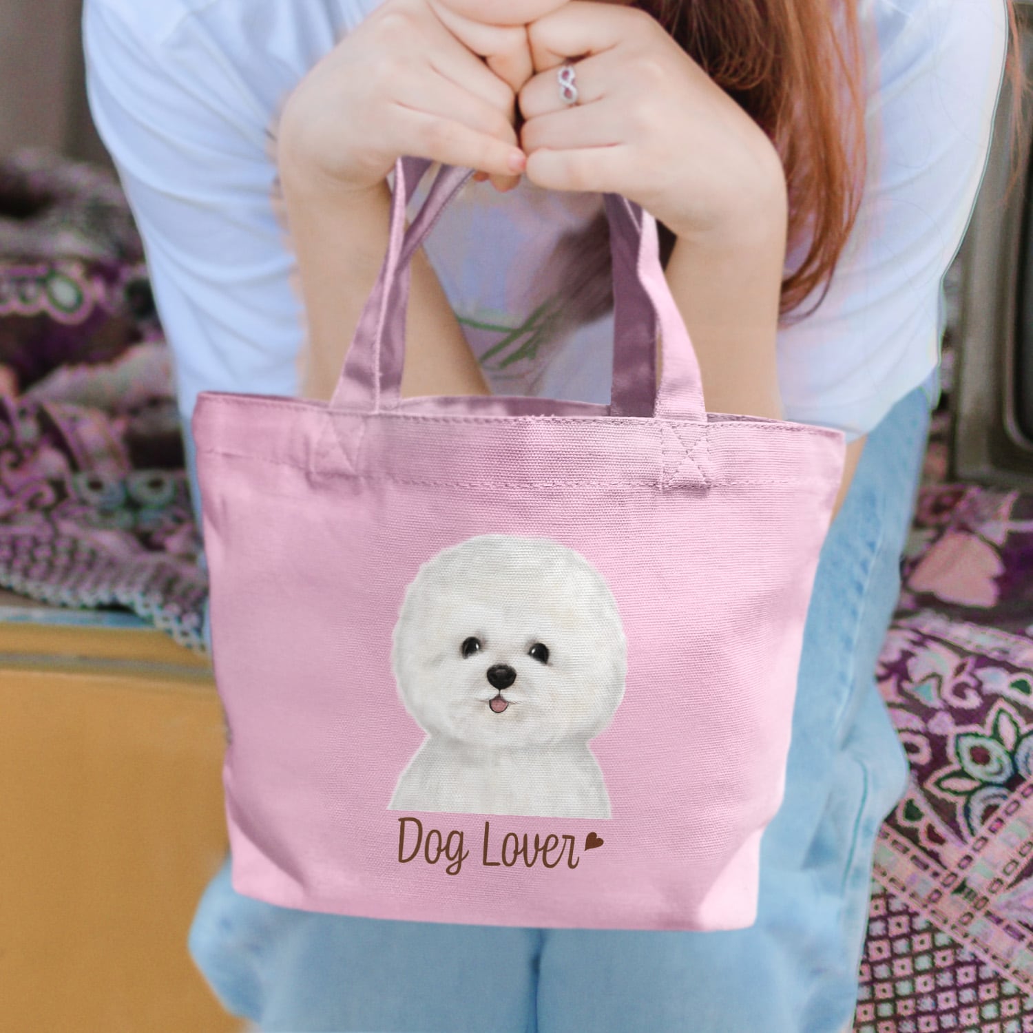 ビションフリーゼ 水彩画風 毛色1色 】 ミニキャンバス トートバッグ