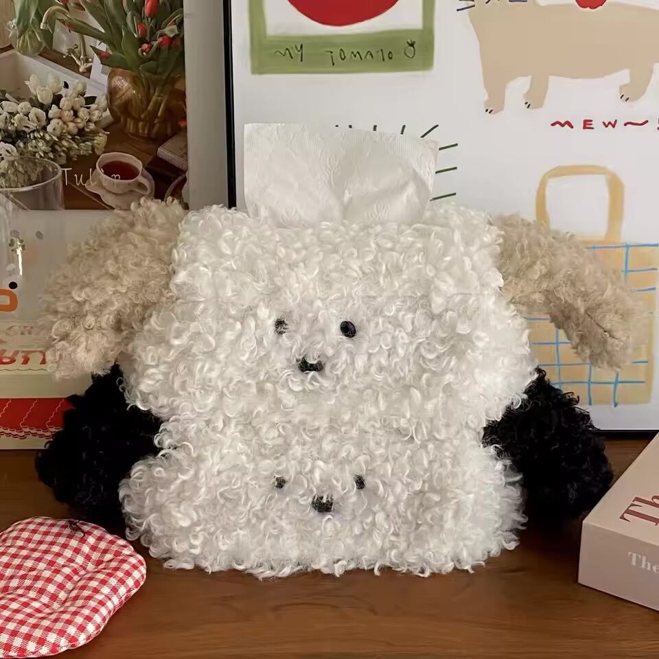 ぬいぐるみ犬ティッシュボックス｜白×茶 | moncoffret