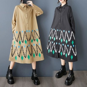 PRINT A-LINE MIDI SHIRT DRESS 2colors M-11587