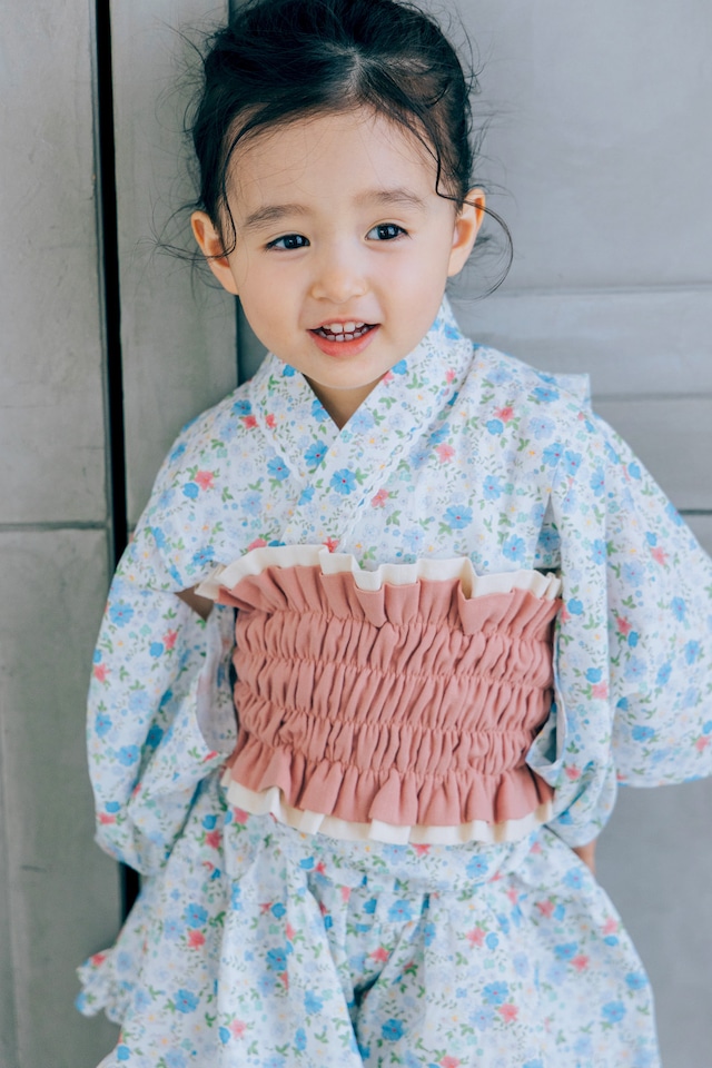 【3点set】YUKATA mini dress〈blue flower〉