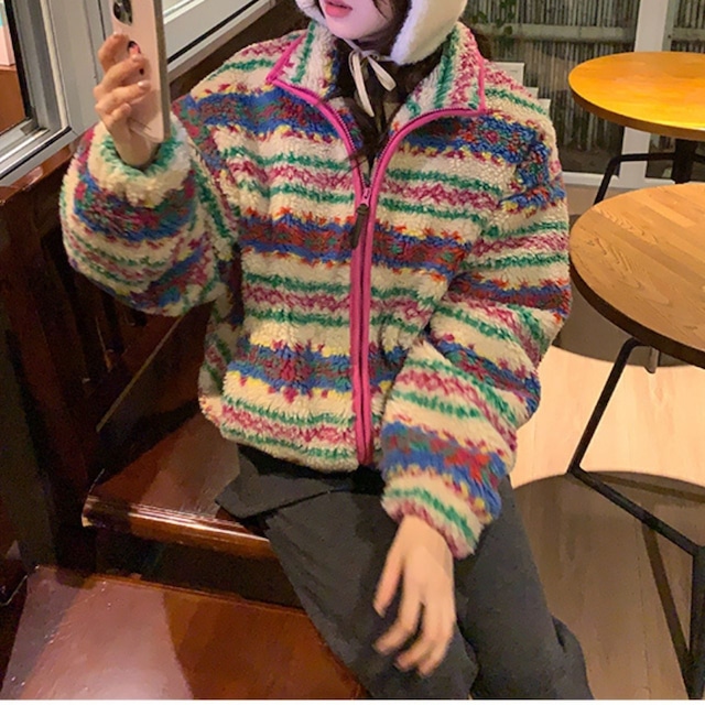 レトロマルチパターンボアブルゾン R01325