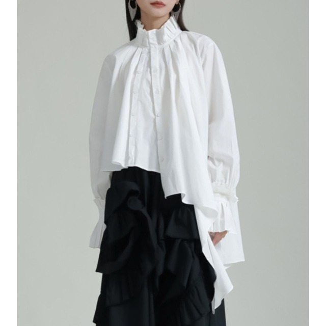 Pleated stand-up collar shirt C0387