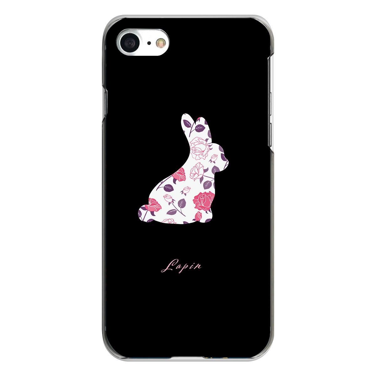 iPhone対応 スマホ ハードケース クリア フラワーうさぎ ブラック 動物 【iPhone17 / iPhone16e / AQUOS / Xperia 他 iPhone / Android ほぼ全機種対応】 |desr2950
