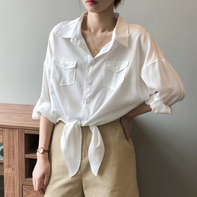 Waist ribbon shirt　101424