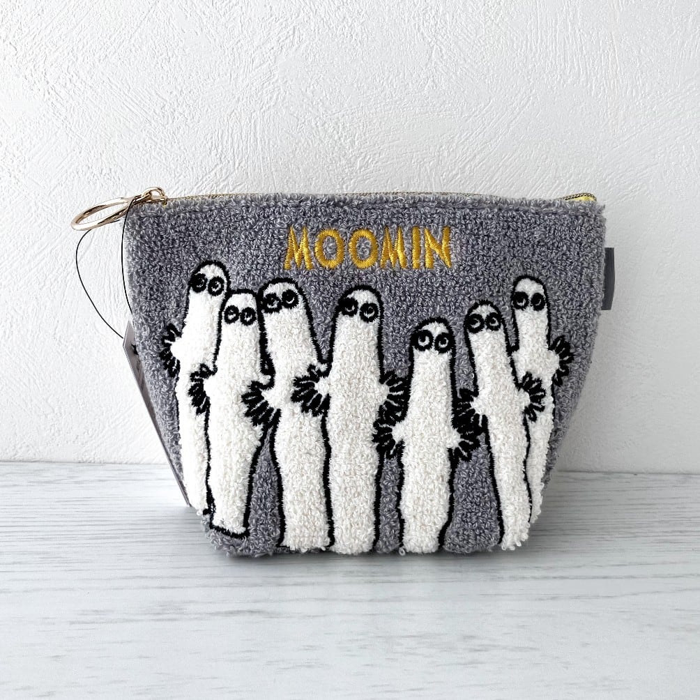 MOOMIN サガラ刺繍 台形ポーチ メイクポーチ ニョロニョロ グレー