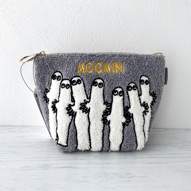 MOOMIN サガラ刺繍 台形ポーチ メイクポーチ ニョロニョロ グレー MOOMIN サガラ刺繍 台形ポーチ メイクポーチ ニョロニョロ グレー