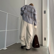 チェック柄スキッパーモヘアタッチknit/ペールブルー